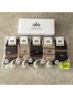 A4- ALO Yoga Women's Brown & Black Half-Crew Socks 5-Pair Box Set - NWT